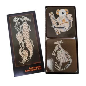 Australian Aboriginal Art Aust Tabs Designs Coasters Set 6 Brown